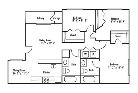 The Mesa floor plan 3 Bedroom 3 Bathroom 1090 sq. ft.